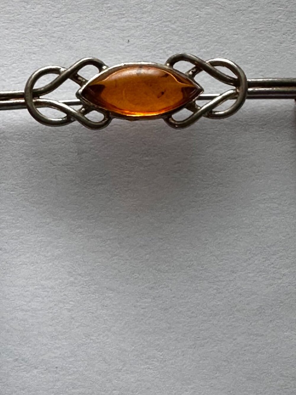 Vintage Sterling Silver 925 Baltic Amber Bar Brooch Celtic Knot Design 2" Pin